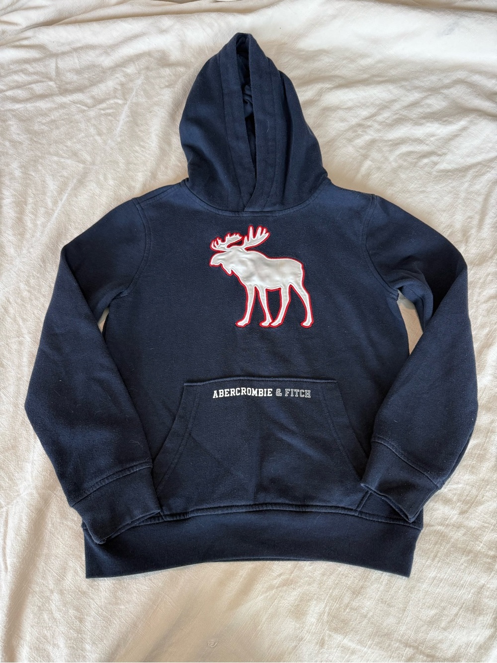Retro Abercrombie Kids Y2K Navy Big Moose Logo Hoodie Size 9/10
